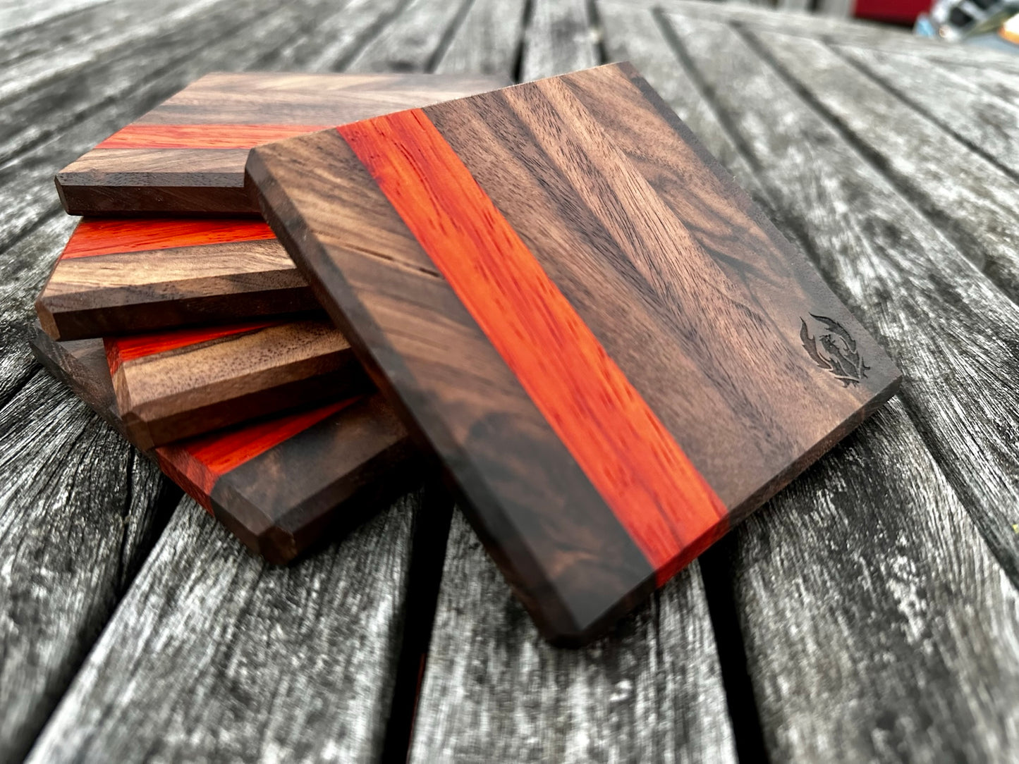 Walnut with Thick Padauk Accent Coasters
