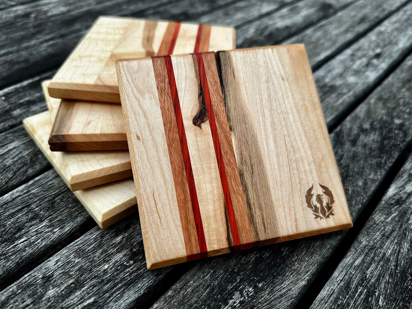 Maple with Cherry & Padauk Accent Coasters