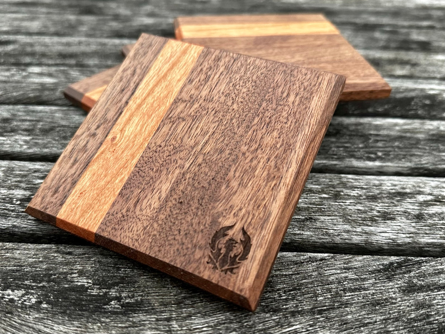 Walnut with Thick Cherry Accent Coasters