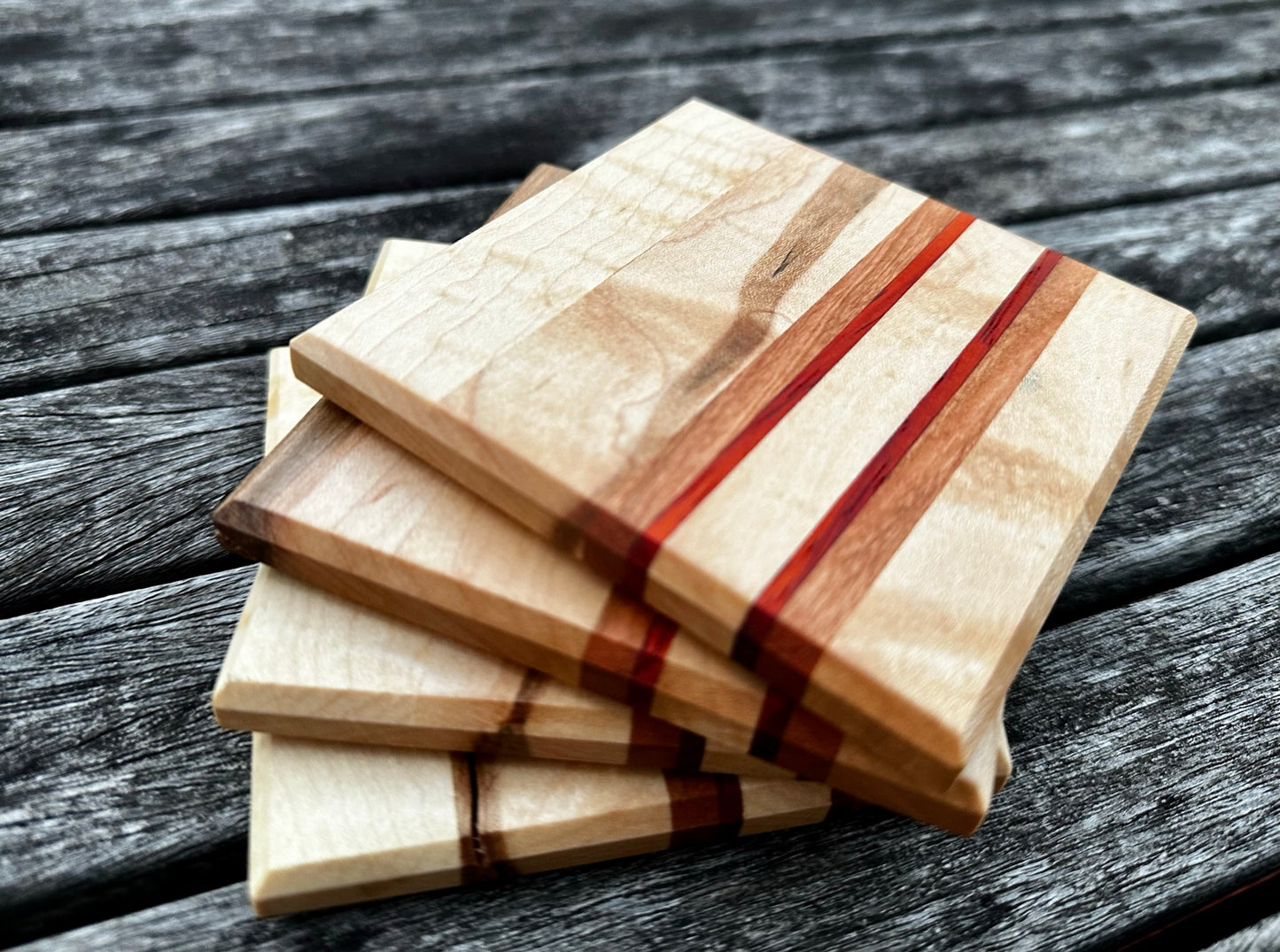 Maple with Cherry & Padauk Accent Coasters