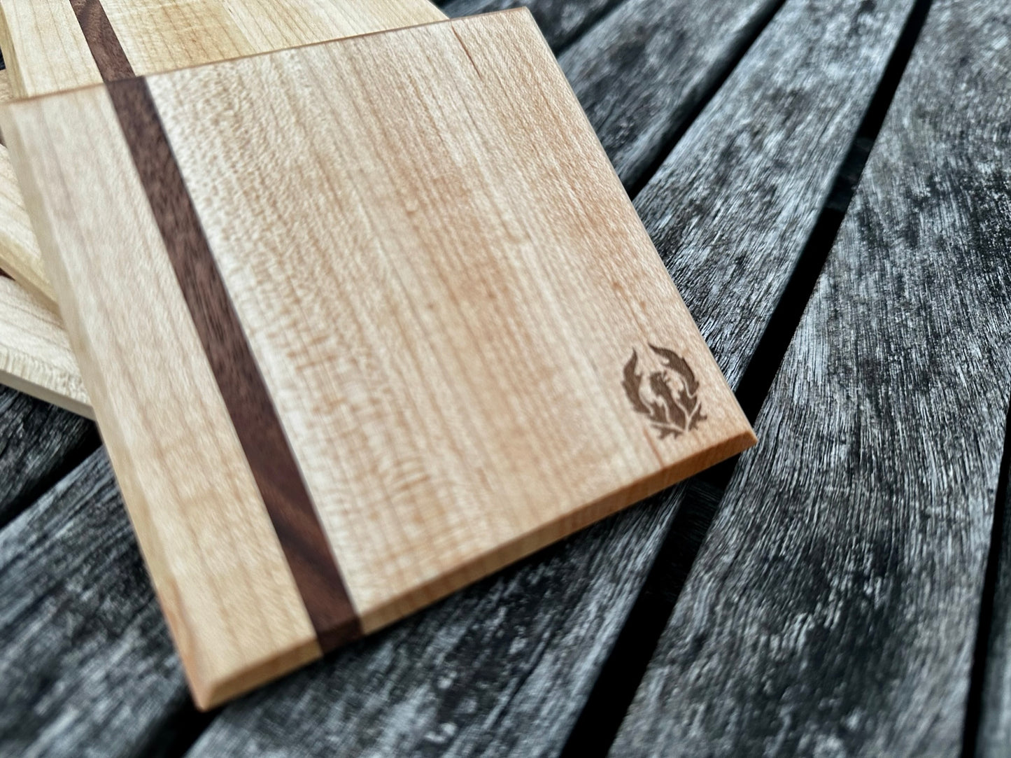 Maple with Light Walnut Accent Coasters