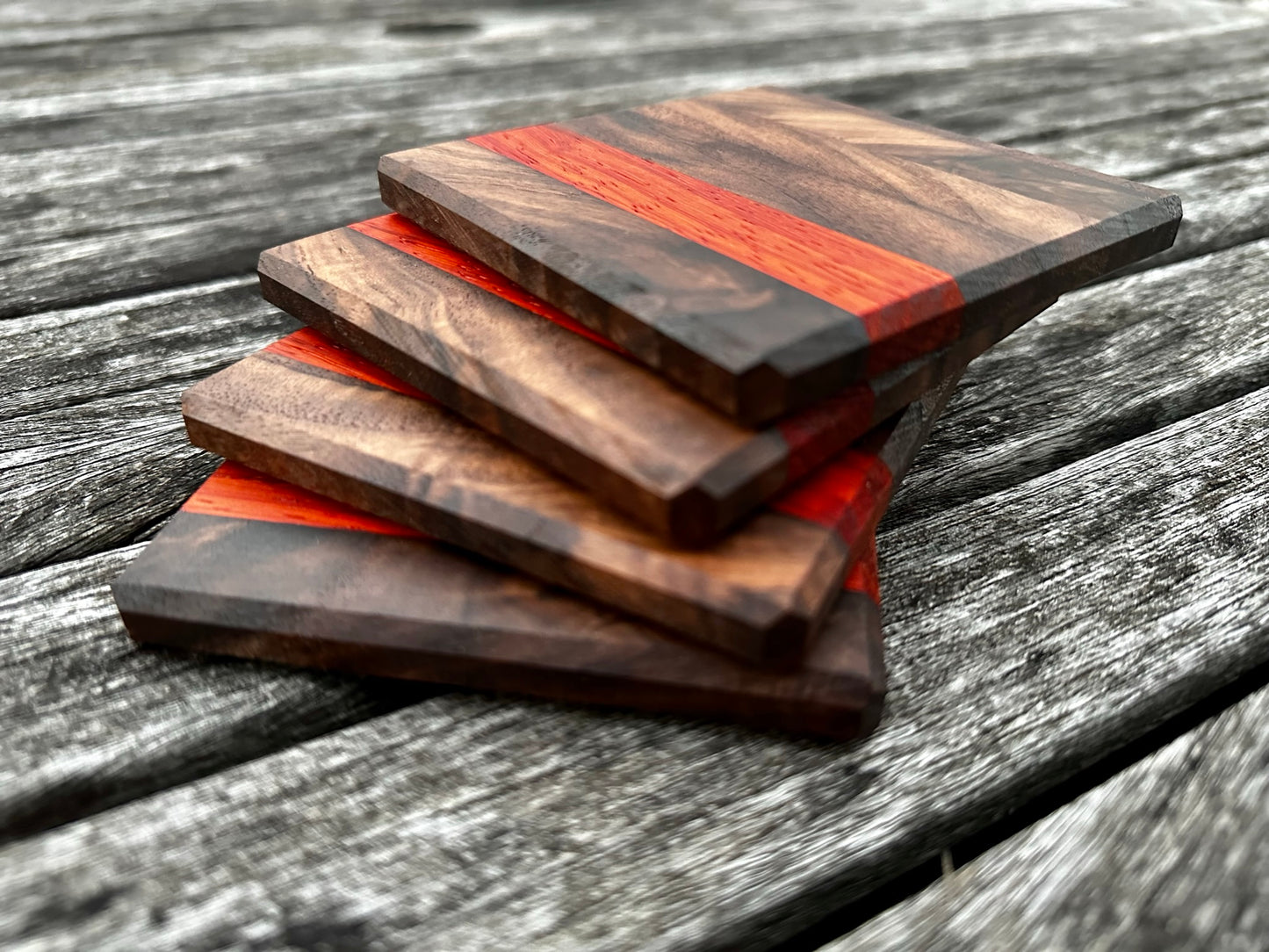 Walnut with Thick Padauk Accent Coasters