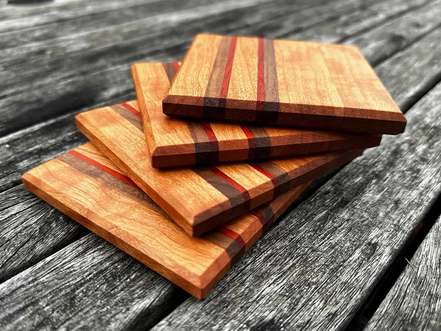 Cherry with Walnut & Padauk Accent Coasters