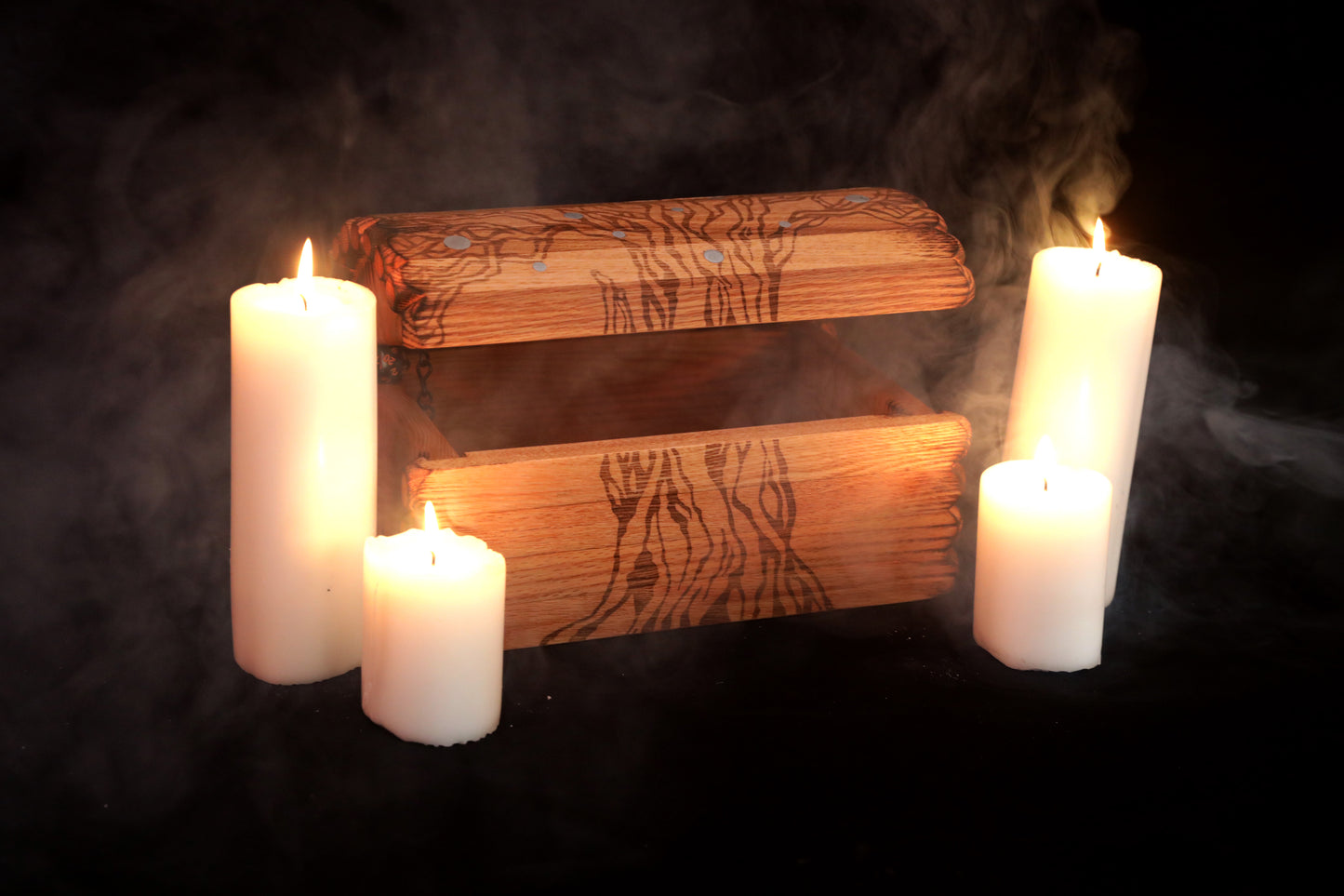 Small Witcher-Inspired Red Oak Engraved Chest