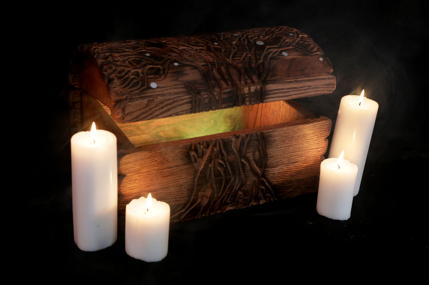 Large Witcher-Inspired Red Oak Carved Chest