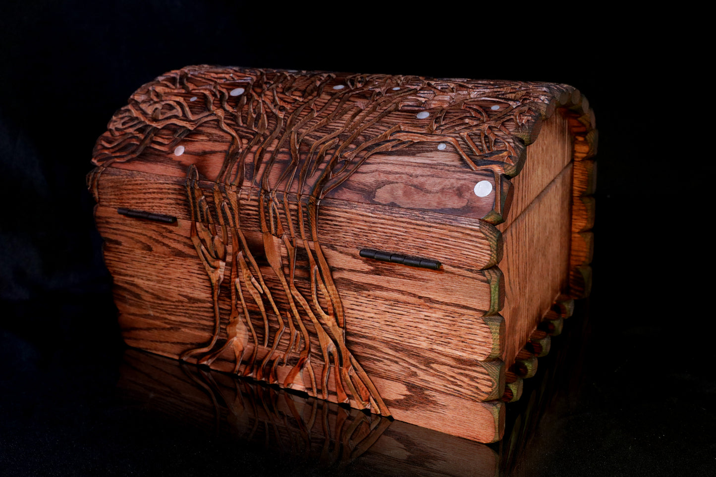 Large Witcher-Inspired Red Oak Carved Chest