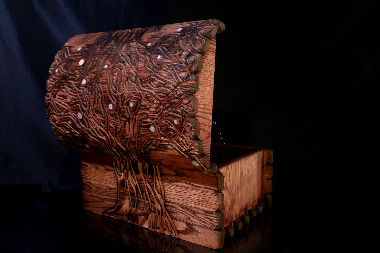 Large Witcher-Inspired Red Oak Carved Chest