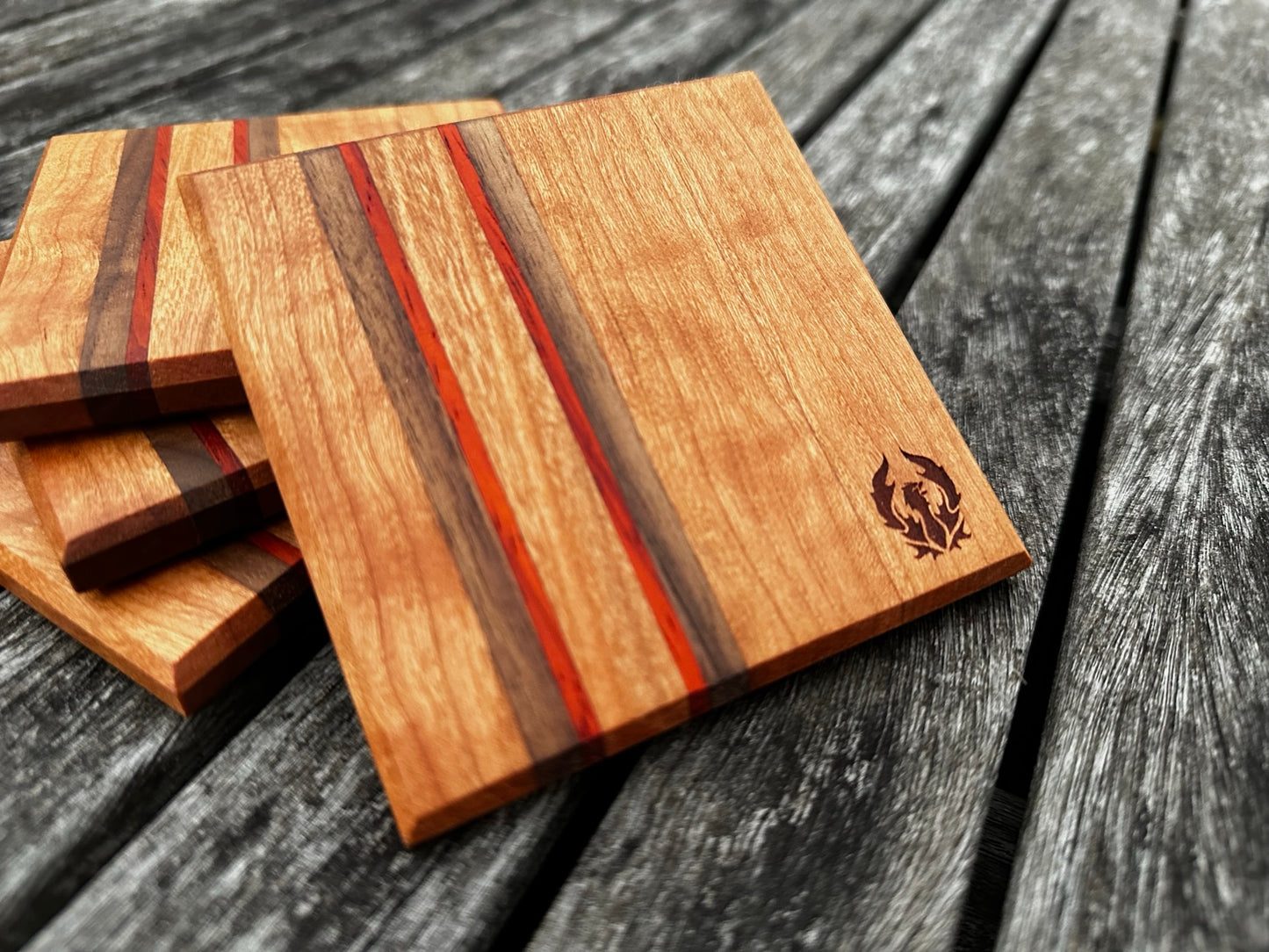 Cherry with Walnut & Padauk Accent Coasters