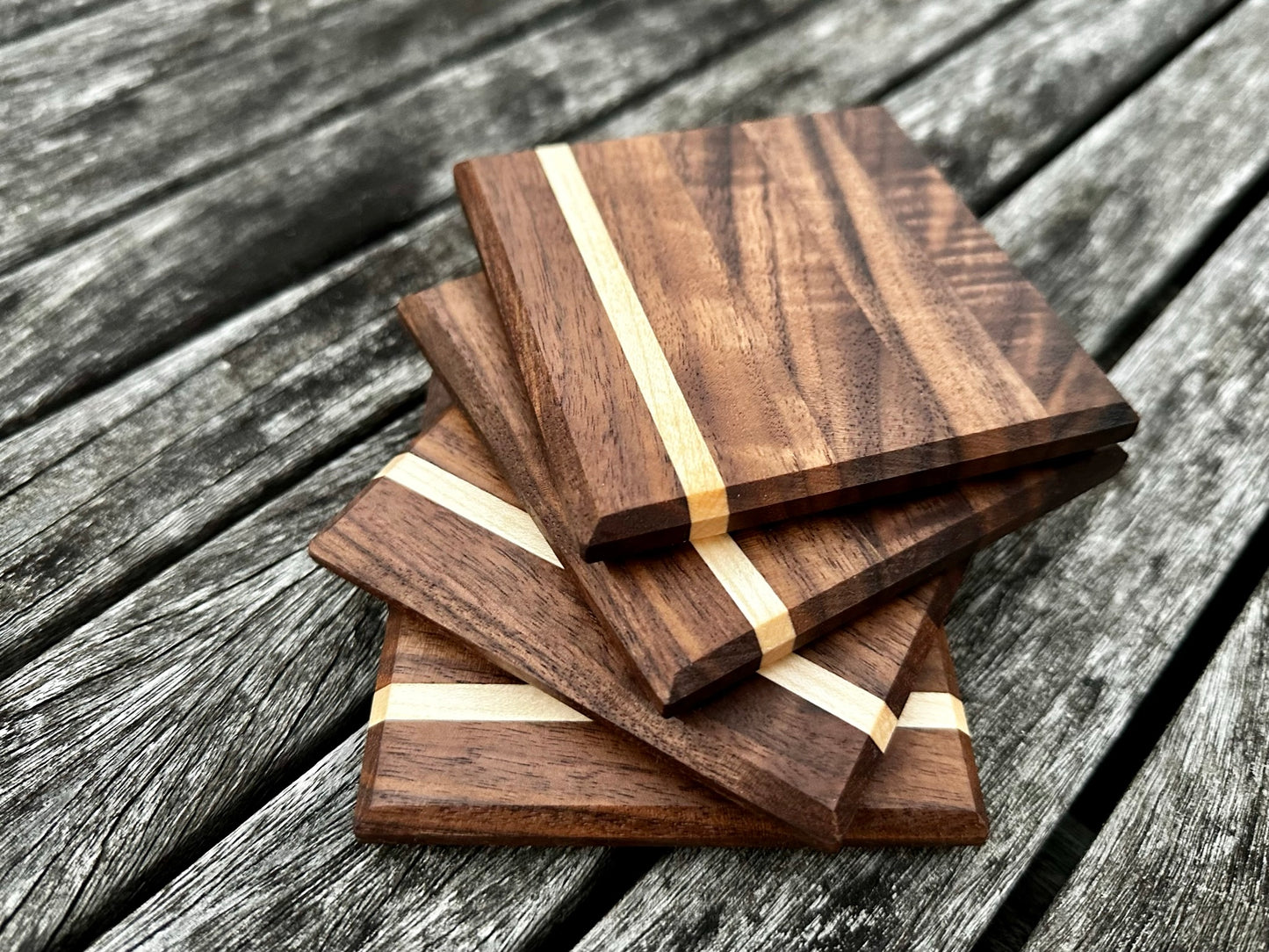 Walnut with Light Maple Accent Coasters
