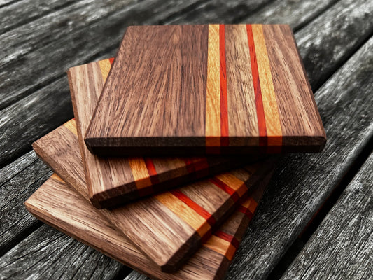 Walnut with Cherry & Padauk Accent Coasters