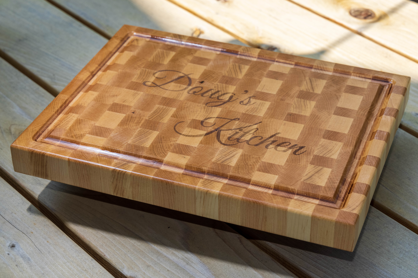 Medium End Grain Butcher Block Cutting Board, Engravable - 12" x 16" x 1.75"